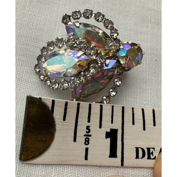 Vtg WEISS Parure Set Marquise Aurora Borealis Brooch Earrings Rhinestone - Picture 3 of 7